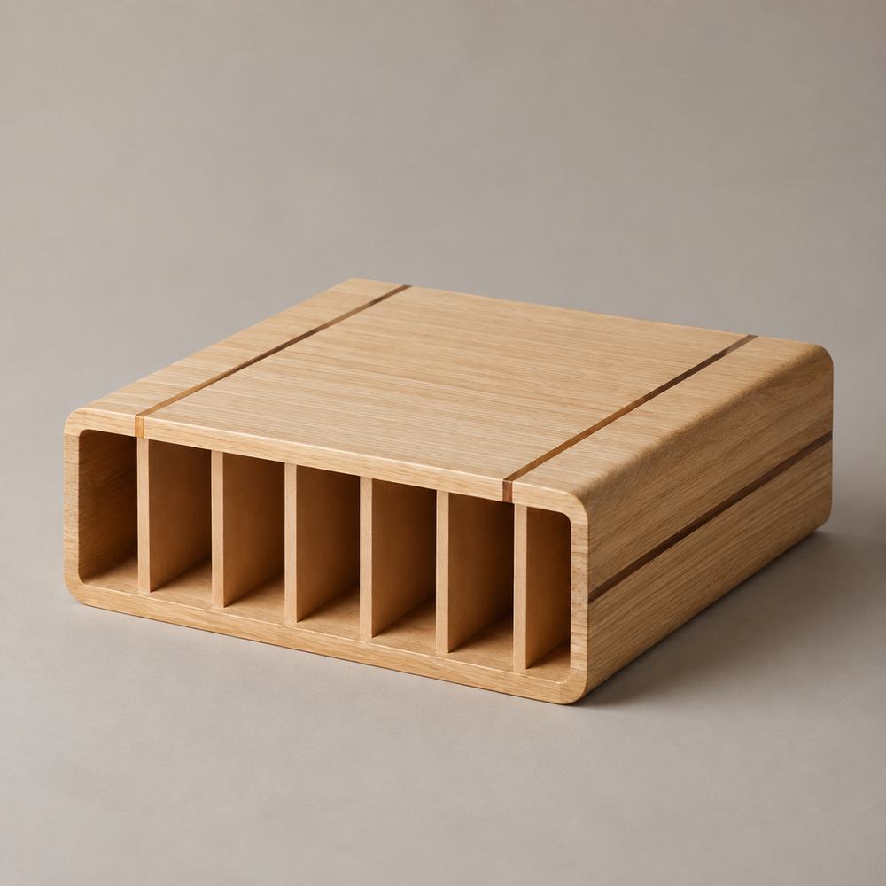Six-Slot Knife Block — Inlaid Oak
